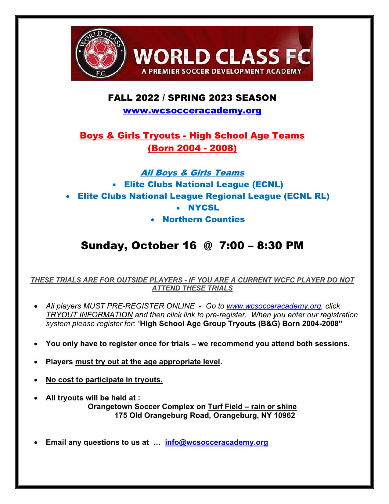 bctc calendar fall 2023 Player Trials for High School Ages Fall 2022 / Spring 2023 Season